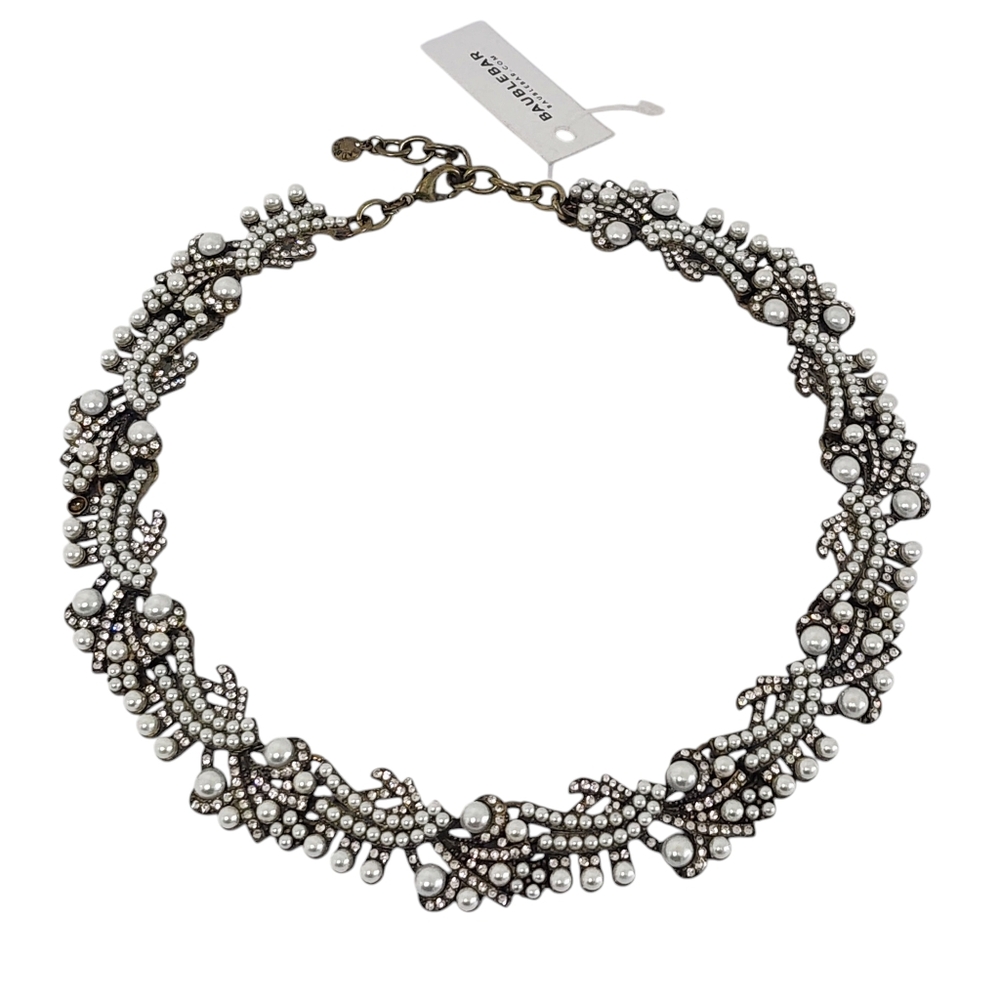 NWT BaubleBar Elegant Pearl Statement Collar Necklace Rhinestone 16" Choker